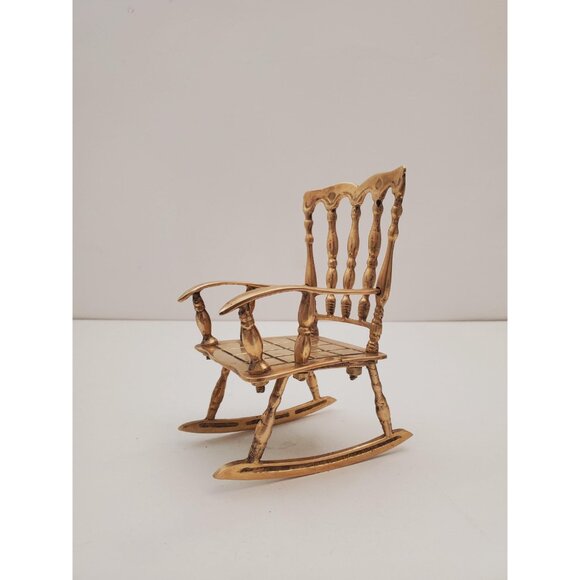 Decorative Vintage Brass Rocking Chair, Accent Piece, Doll Rocker - Decorative - Picture 4 of 10